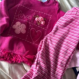 Mini wear vintage Pink Baby Sweater and Striped Pants Set